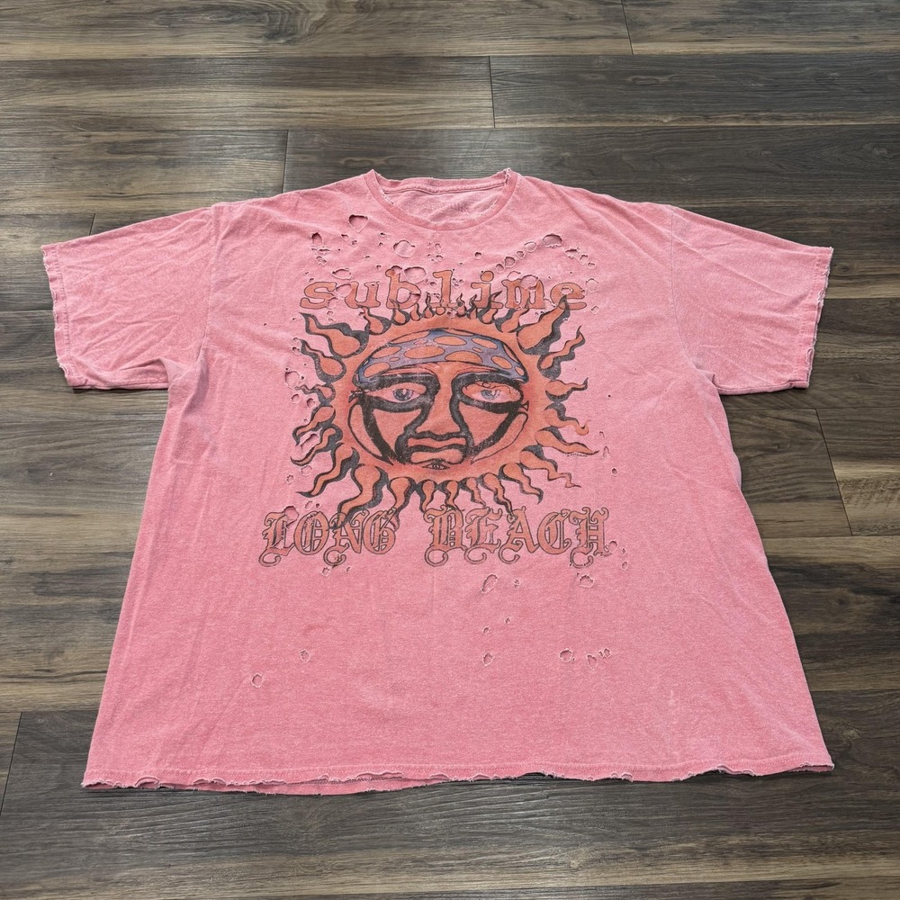 Sublime Shirt Womens S/M Pink Boho Beach Graphic Band Tee Distressed Oversized